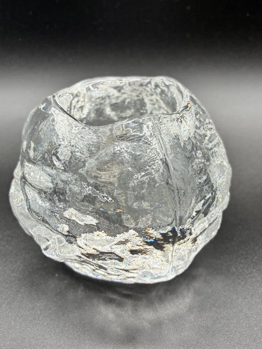 Kosta Boda Crystal Candle Holder Votive Snowball Rock Textured Clear Heavy